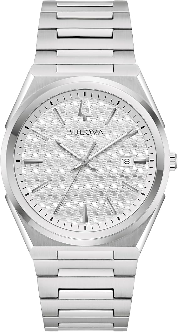Bulova Mens Dress Classic Quartz Two Tone Stainless Steel Watch, Patterned Dial, 39mm