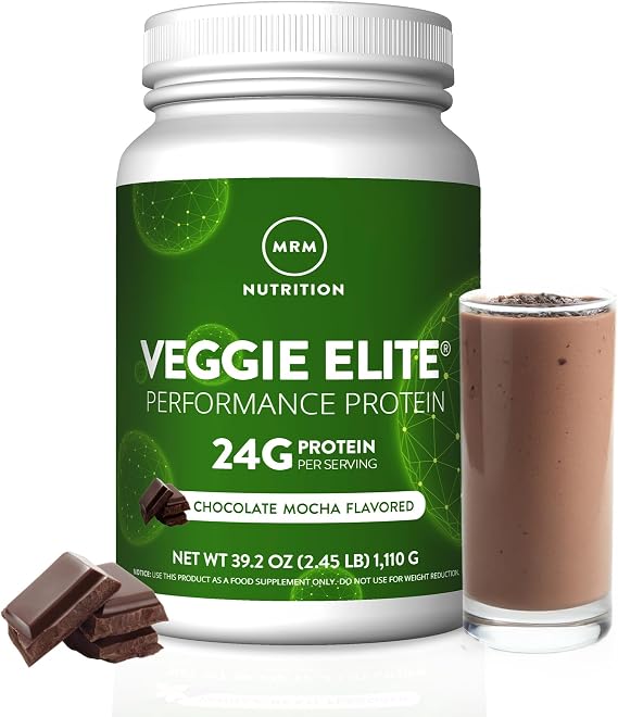 MRM Veggie Elite Performance Protein - Chocolate Mocha, Vegan - 31 Servings | Plant-Based Powder, 24g Protein per Serving with BCAAs & Digestive Enzymes, Clinically Tested, Gluten-Free