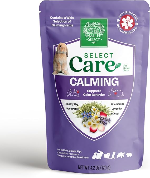 Small Pet Select Select Care Calming Support, Timothy Hay with Chamomile, Lavender and Valerian, Natural Pet Treats for Rabbits, Guinea Pigs, Small Animals, 120g Resealable Pouch