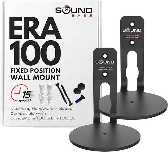 ERA 100 Wall Mount Bracket, Low Profile, Black, Twin Pack (2pcs) | Compatible with Sonos ERA100 & ERA 100 SL Speaker, Complete with All Fixing Hardware, Double, Pair