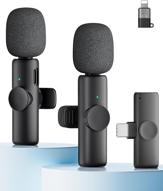 CZOCPOS Wireless Lavalier Microphone for iPhone, 2-Pack Lapel Mic with Noise Reduction, Plug & Play Mini Microphone for Video Recording, YouTube, TikTok, Android, iPad (Black) | Mini Microphone 2-Pack with Noise Reduction, Plug & Play Clip-on Microphone for Video Recording, YouTube, TikTok