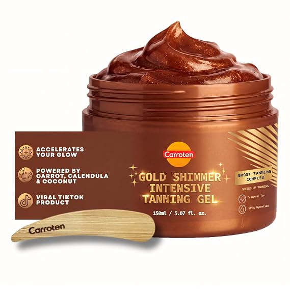 Carroten Gold Shimmer Tanning Gel, Browning Tan Accelerator, 5 oz + Spatula