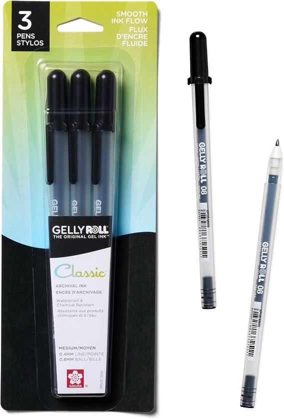 SAKURA 3-Piece Gelly Roll Blister Card Medium Point Gel Ink Pen Set, Black