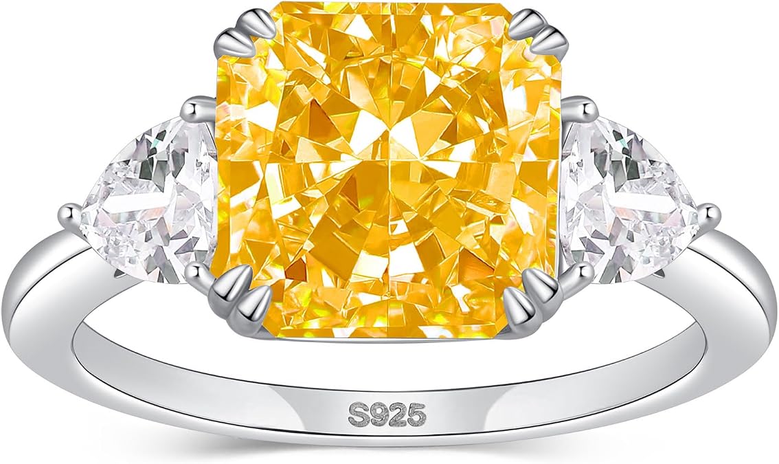 5 CT Diamond Rings for Women, Engagement Rings,Princess Cut Ring 925 Sterling Silver Simulated Diamond Jewelry(Clear,Yellow,Pink) with Gift Box