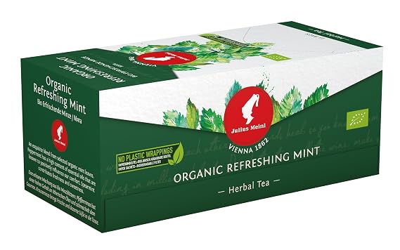 Julius Meinl Organic Refreshing Mint Herbal Tea 25 tea bags - Plastic Free Packaging & Biodegradeable Filter