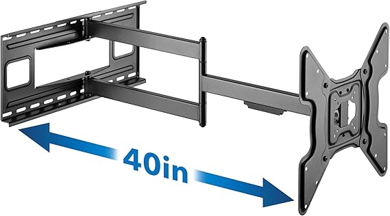 Mount-It! Long Arm TV Wall Mount, 40" Extension, 32-70" | Pre-assembled full-motion corner bracket holds up to 110 lbs, 90 swivel & tilt, VESA 400x400.