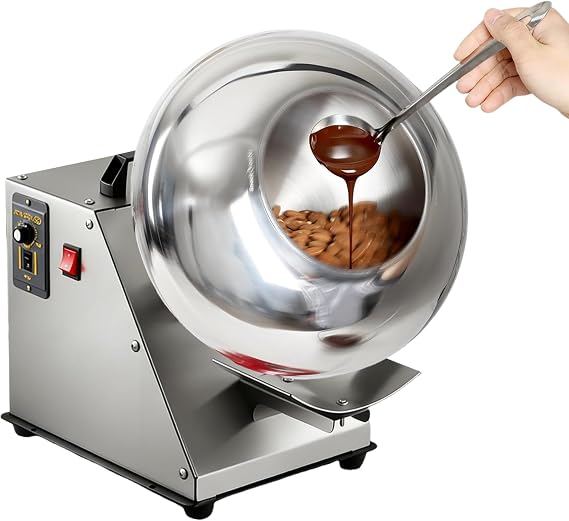 small coating machine, Tablet Coating Machine, 9-speed adjustable,2.2-8.8LB/H, With heating function, Electric Sugar Coating Machine, For drying, polishing, and tablet coating. 110V-UpgradedRibType