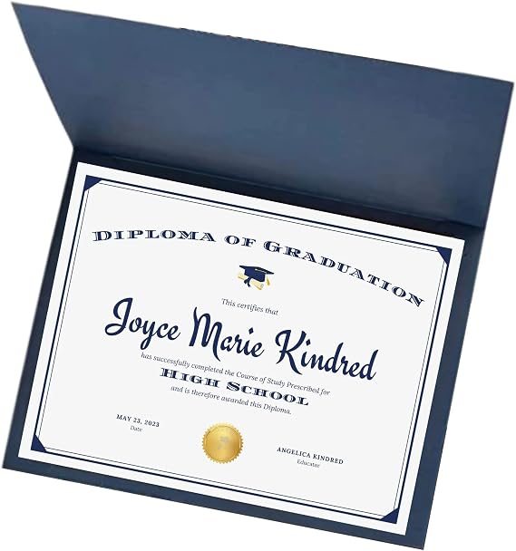 Personalized Diploma of Graduation: Printed and Shipped with a Diploma Holder, Diploma Cover, or Laminated Diploma