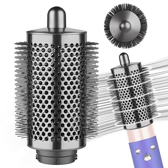 Large Round Volumizing Brush (Metal Gray) Compatible with Dyson Airwrap, Fluff up and Volumize for Styling, Hair Brush Attachment for Salon-Quality Results, 1 Count, Curly Hair, Unisex