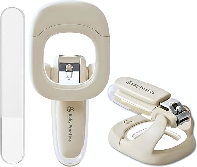 Baby Nail Clipper & File with LED Light, Fingernail Cutter with Catcher for Newborn, Infants & Toddlers- Magnifier for Ultra Visibility, Baby Essentials Nail Trimmer White