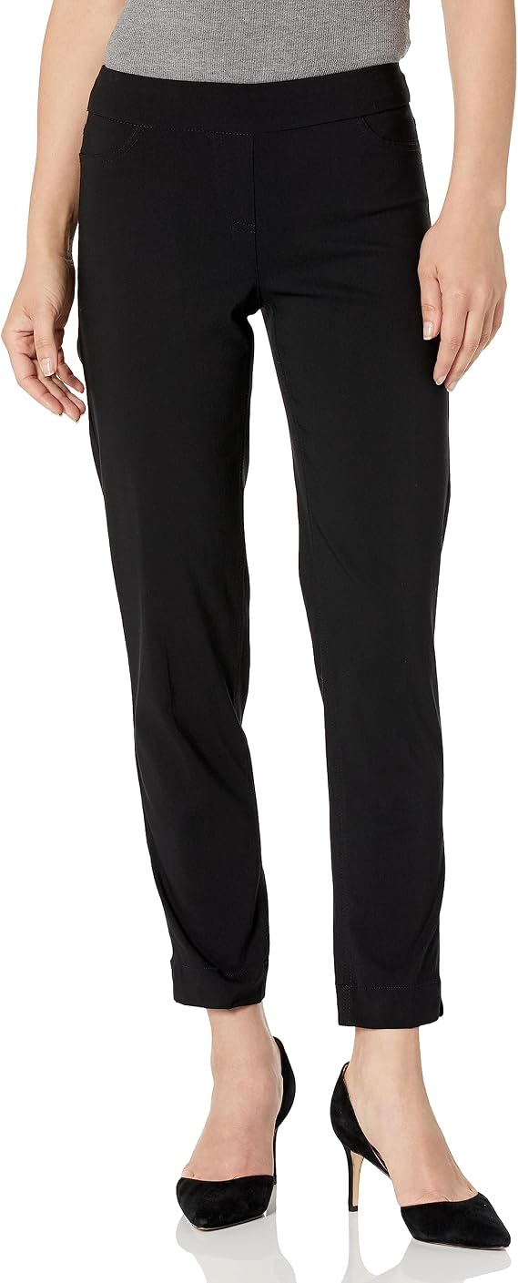 Women's Plus Size Pull-On Straight Crop Pants with Tummy Control | Slimsation | Flattering Plus Fit | 4-Way Stretch, Wrinkle Resistant, Faux Pockets