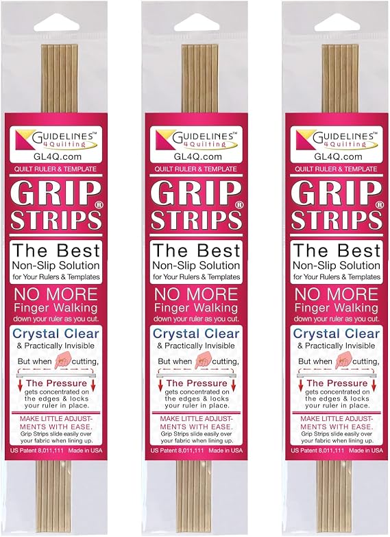 Guidelines4quilting Grip Strips Trio to Slip-Proof Quilt Rulers & Templates, 11 7/8 Crystal Clear, Peel & Stick Strips, 6/Pkg (3-Pack)