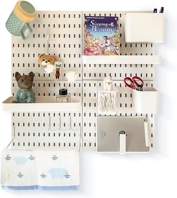 Pegboard Combination Kit and 13 Accessories(Shelf Hook Brackets Container) No Punching for Garage Kitchen Living Room Bathroom Office 22"x22",Pegboard Wall Organizer (Upgraded)