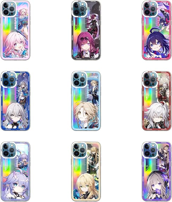 Holographic HSR Phone Case Cute Fantasy RPG Game Art Chibi Kafka Seele Luocha March 7th Bronya Bailu Herta Jing Yuan Yanqing Green