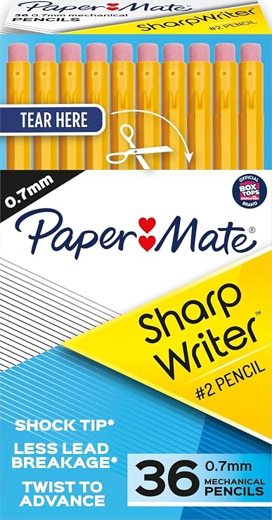 Paper Mate SharpWriter Mechanical Pencils, 0.7 mm #2 Pencil Lead, Yellow, 36 Count - Back to School Supplies