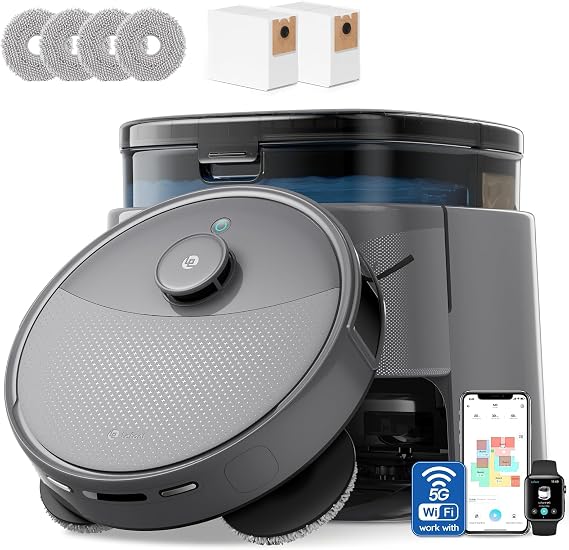 Lefant Robot Vacuum and Mop, 20000Pa Suction, 90-Day Self-Emptying, Obstacle Avoidance, Auto Mop Washing&Drying, Good for Pet Hair Carpet, 5G WiFi Alexa/APP/iWatch Control, M3 Max
