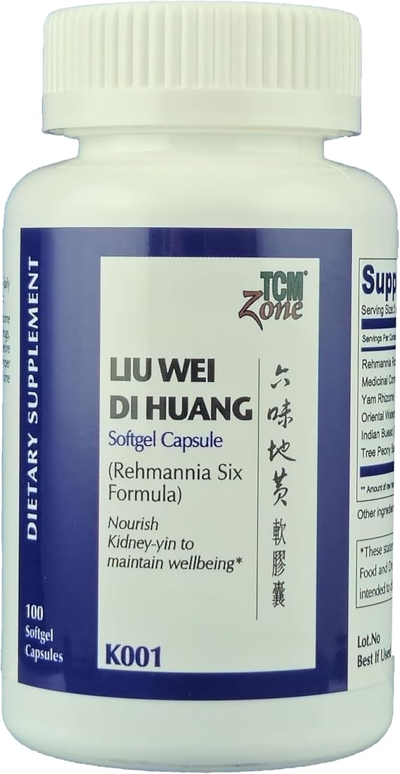 TCM ZONE Lui Wei Di Huang Softgel Capsule (Rehmannia Six Formula) 100 Softgel Capsules for Kidney Yin Nourishing*