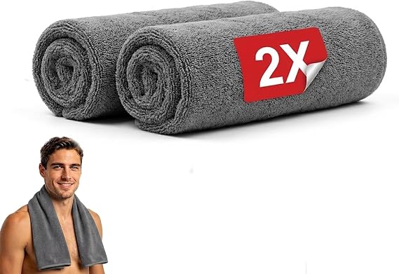 Wonkey Sporcu Fitness Antreman Havlusu 30x100 cm, Ultra Hafif ve Hızlı Kuruyan Mikrofiber Spor Havlu, Gym Boks Pilates Tenis Havlusu (2 Adet 30x100, Gri)