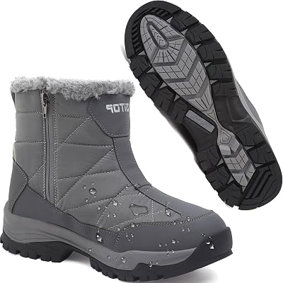 ziitop Snow Boots for Men Winter Boot Waterproof Fur Warm Slip On Anti-Slip Lightweight