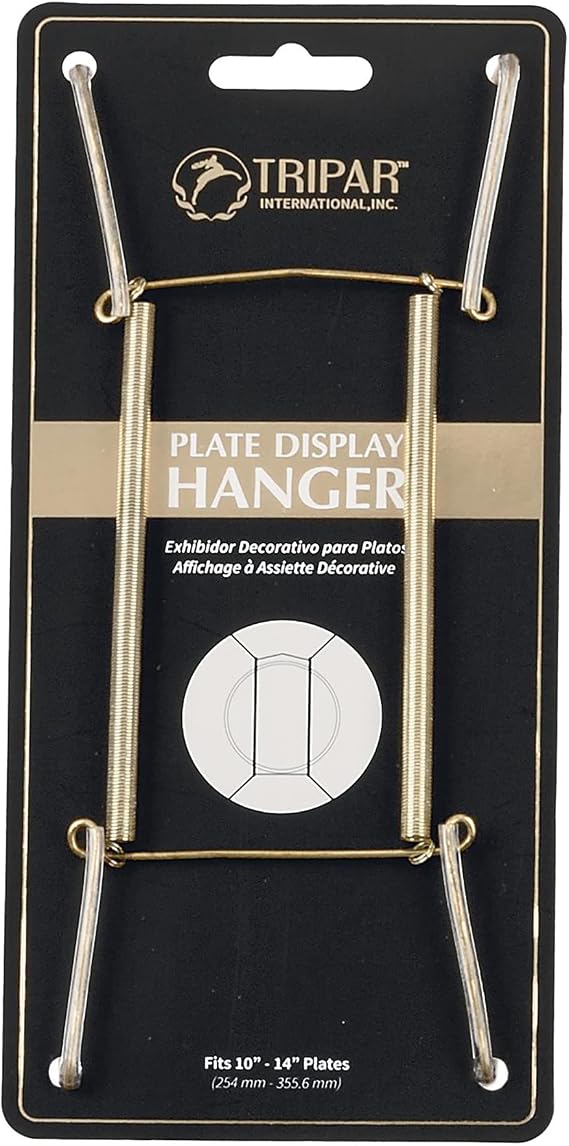 Tripar Wall Plate Hanger, Brass Wire (10-14 Inch) - Durable, Flexible Coils Conform to Most Plates - Holds Up to 2lbs on Wall - Features Clear Coated Vinyl Tips and Sleeves to Prevent Scratches.