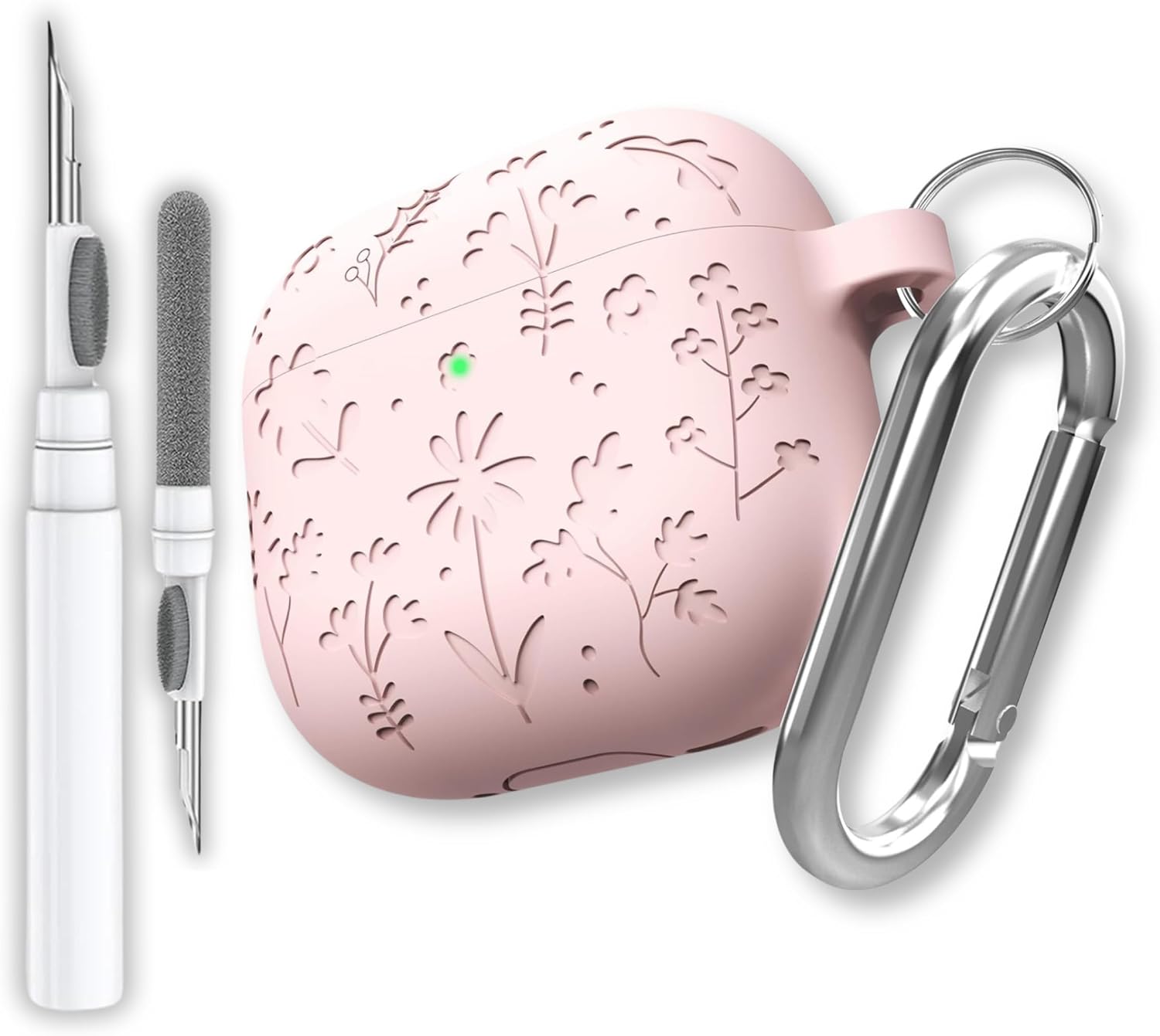 AirPods 4. Nesil Uyumlu Çiçek İşlemeli Premium Silikon Kulaklık Kılıfı ve 3ü 1 Arada Bluetooth Kulaklık Temizleme Kalemi Seti Pembe
