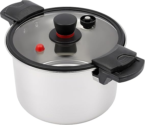Stainless Steel Pressure Cooker 7.4 QT Multi-Cooker for Gas & Induction Stove Thickened Pressures Canner with Glass Lid, One-Hand Operation Stovetop Pressure Cookers for 5-7 People