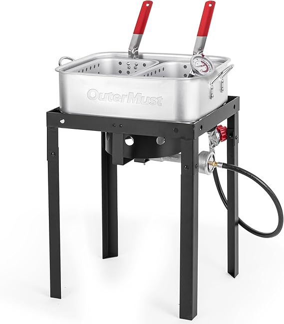 OuterMust 58,000 BTU Outdoor Fryer, 18 Qt. Deep Fryer Pot and 2 Inner Baskets, Ideal for Frying Fish, Chicken Wings, French Fries