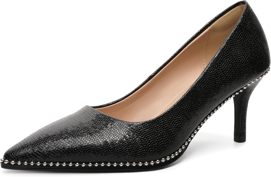 Women Beaded Pumps Closed Pointed Toe Pumps Short Sexy Comfort Women Dressy Shoe 2.5 Inches Low Kitten Heels