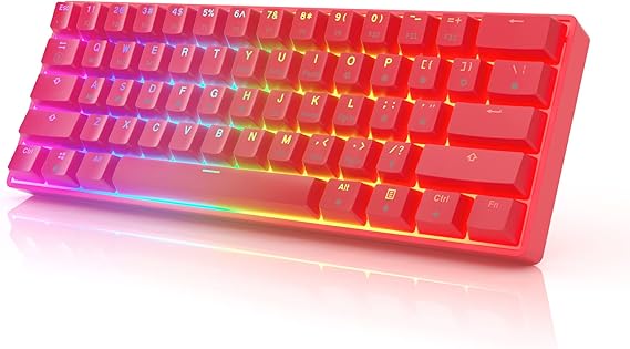 HK GAMING GK61 Mechanical Gaming Keyboard - 61 Keys Multi Color RGB Illuminated LED Backlit Wired Programmable for PC/Mac Gamer (Gateron Optical Brown, Red)