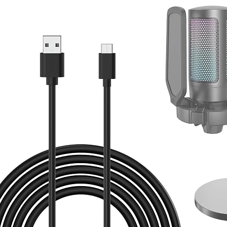 GEEKRIA for Creators USB A to Type C Microphone Cable 10 ft / 3 M, Compatible with Fifine AmpliGame A6, HyperX QuadCast S, SoloCast, Logitech G Yeti GX, TONOR TC30 Mic Cord (Black)