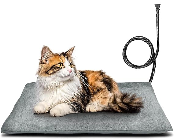 Outdoor Pet Heating Pad for Dog & Cat, Multi-Size Waterproof Heated Cat Dog Bed for Outside, Pet Heater Warmer Mat Blanket with Chew Resistant Cord for Senior Dog Cat House Whelping Box,Gray,16" x 20"