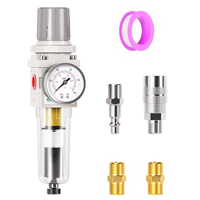 TAILONZ PNEUMATIC 14 Inch NPT Automatic Drain Air Filter Pressure Regulator Combo Piggyback, Air Tool Compressor Filter with Gauge AW2000-02D