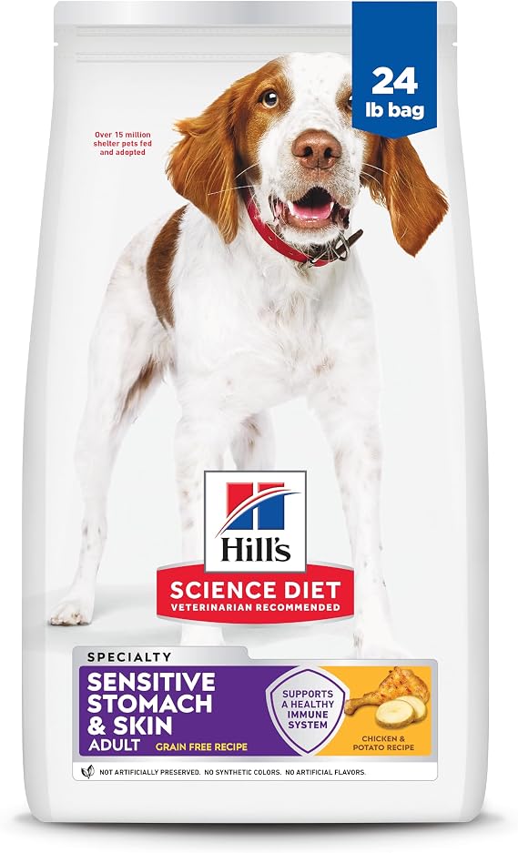 Hill's Science Diet Sensitive Stomach & Skin Grain Free Dry Dog Food | #1 Veterinarian Recommended, Adult Formula, Chicken & Potato, 24 lb. Bag (Updated Formula)