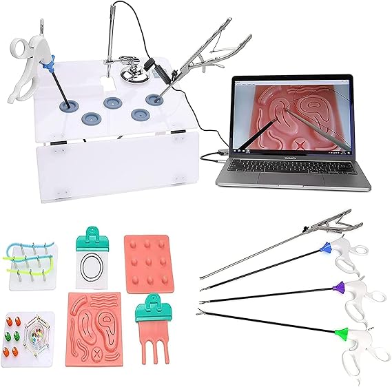 Complete Laparoscopic Surgery Training Set for Medical Doctors and Students - Simulated Training Box Kit with Instruments and Accessories