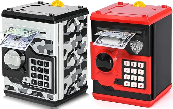 ATM Piggy Bank for Boys Girls, Vcertcpl Mini ATM Coin Bank Money Saving Box with Password, Kids Safe Money Jar for Adults with Auto Grab Bill Slot, Great Gift Toy Bank for Kids