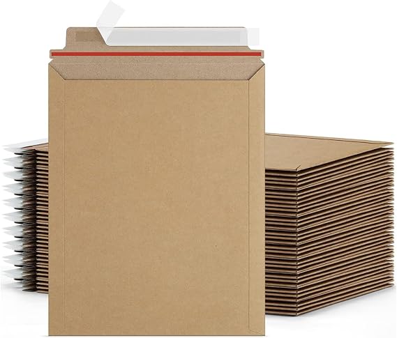 Rigid Mailers, 9 x 11.5 Inch, 100 Pack, Kraft Brown Cardboard Shipping Envelopes for Photo & Document, Self Seal