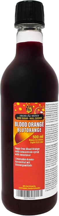 Zero Sugar Blood Orange Soda Syrup Concentrate 500 ml - Make 12.5 Litres of Sugar-Free Soft Drink by Adding Flavouring to Carbonated Sparkling Fizzy Water