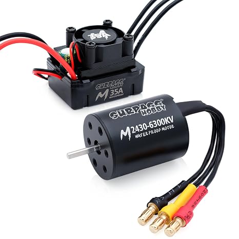 Surpass Hobby RC Brushless Motor ESC Combo Waterproof 2430 6300KV Brushless Motor and 35A ESC Combo Set for 1/16 1/18 Remote Control Cars Trucks Off-Road Vehicle