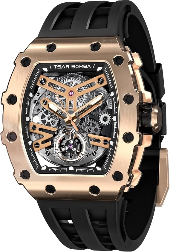 Tsar Bomba Men's Automatic Mechanical Watch Barrel Design 316 Stainless Steel Case for Men Military Waterproof Watch 50M Luxury Sport Watch Gift Man