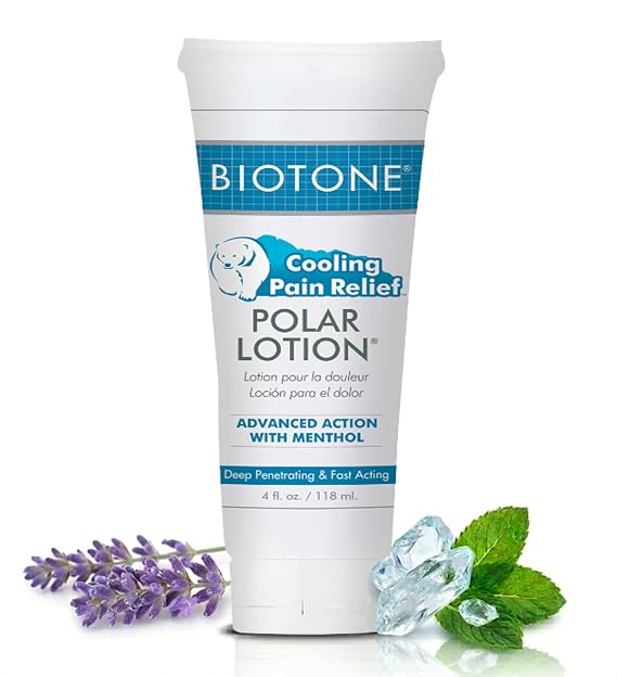 BIOTONE Polar Lotion relieves minor Arthritis, Backaches, Strains, Sprains, Stiffness, Bruises, and Muscle Cramps, 4 oz.