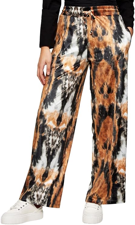 Topshop Womens Tie Dye Velour Wide Leg Pants Medium Orange Multi