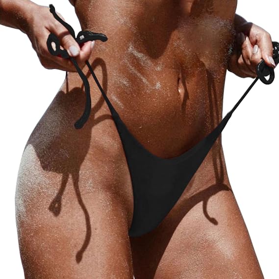 Women's Cheeky Bikini Bottoms, Sexy Brazilian String Thong Black Bathing Suits Bottom OneSize 2-10