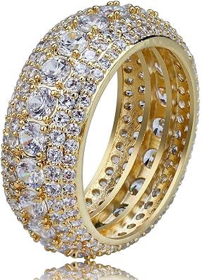 TOPGRILLZ 10MM Rings For Men 14K Silver-Plated 5A+ Cubic Zirconia Iced Out Anniversary Bling Black Band Pinky Mens Rings Fashion
