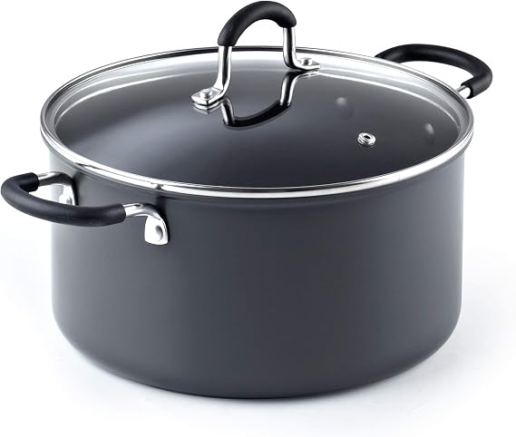 Cook N Home Professional Nonstick Stock Pot, Soup pot with Lid, Hard Anodized Soup Pot with Stay-Cool Handles, Cooking Pot for Seafood Boil, Crab, Pasta, Oven Safe, 6-Quart, Black