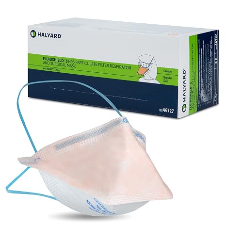 HALYARD-46727 FLUIDSHIELD N95 Particulate Filter Respirator and Face Mask, Headband, Regular Size, Orange (Box of 35)
