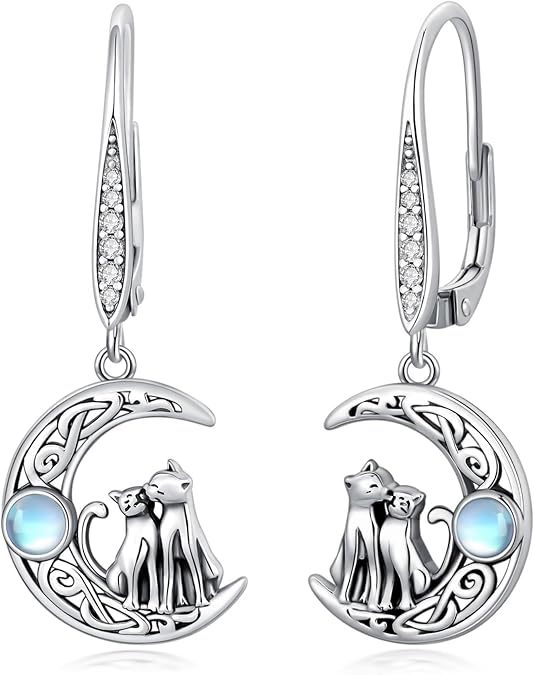 YAFEINI Cat/Foxt/Octopus/Celtic Moon Earrings 925 Sterling Silver Moonstone Earrings Jewelry for Women Birthday Gifts
