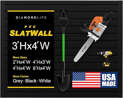 Heavy Duty 3x4 PVC Garage Slatwall Storage System with Endcaps & Screws - Modular Slat Wall Paneling for Garage Wall Organizer - Interlocking Slatwall Panels for Home & Commercial Use Black