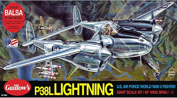 Guillow's Lockheed P-38 Lightning Model Kit Black, Small