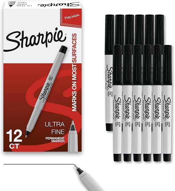 Sharpie Permanent Markers, Ultra Fine Tip, Black, 12 Count - Quick Drying, Fade Resistant