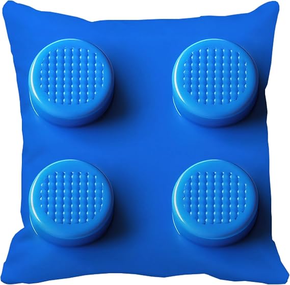 Blue Building Brick Print 18x18 Inch Throw Pillow Cover, Game Lover Kid Toy Construction Block Pattern Decorative Cushion Case,Home Room Decor Boy Girl Playroom Themed Novelty Gift Pillowcase